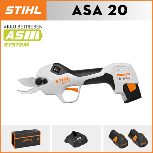 STIHL ASA 20*1, lítium akkumulátor*2, tárolódoboz*1, vágófej*1, töltő*1